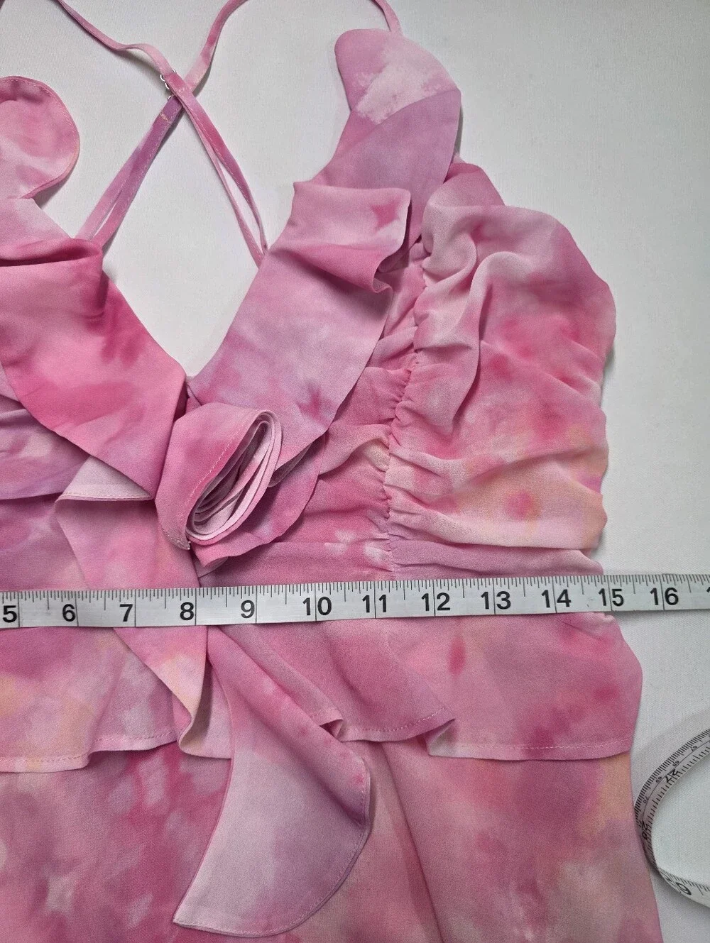 Tularosa Pink Tie Dye Ruffle High Low Midi Dress‎ Strappy L